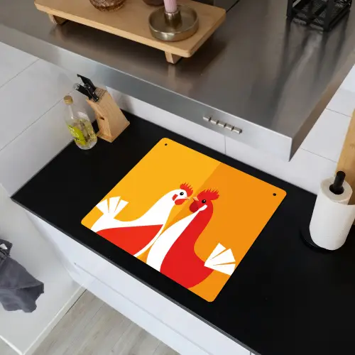 Kippen - Oranje - Vlakken Inductie beschemer met haakjes middel -sfeer1