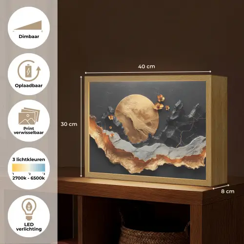 Kunst - Goud - Modern - Abstract Light Box met batterij (Wandlamp) middel -USP_websiteoverzichtNL
