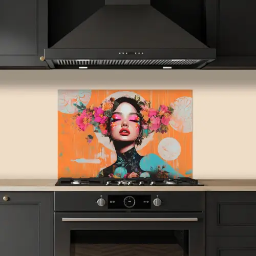 Portret - Vrouw - Abstract - Bloemen keuken achterwand spatscherm klein -sfeer1