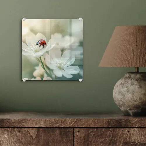 Lieveheersbeestje - Bloemen - Wit plexiglas 5mm klein -sfeer3