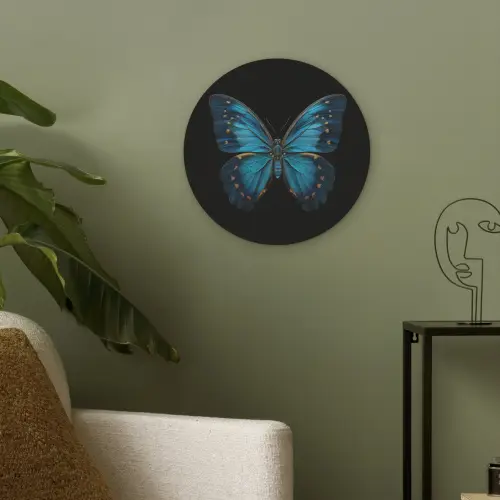 Vlinder - Blauw - Contrast Akoestische PET Vilt - Rond klein -sfeer2