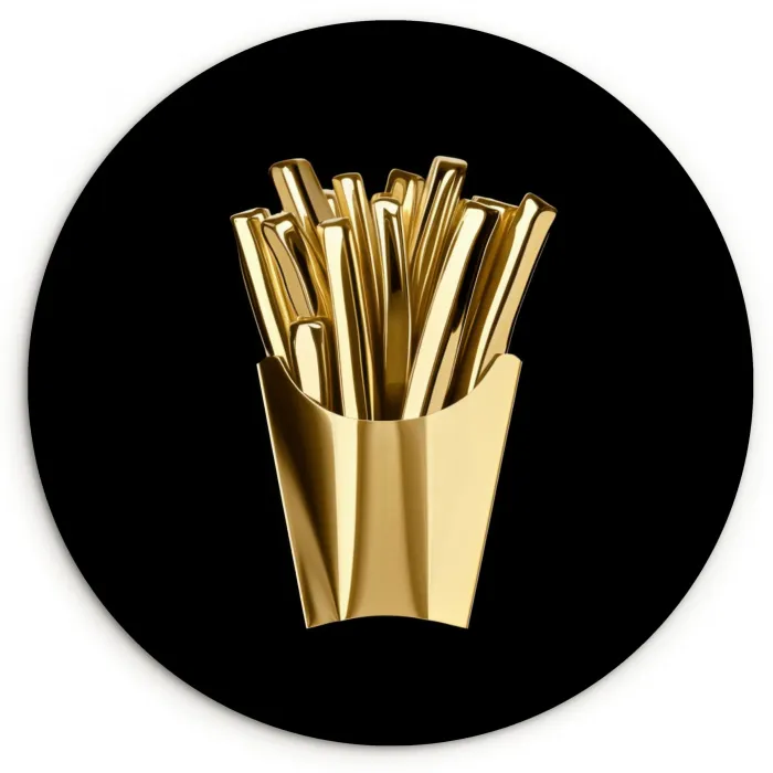 Friet - Goud - Chrome - Eten Wandcirkel plexiglas klein -3d