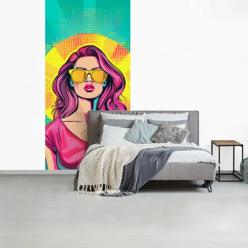 Zonnebril - Vrouw - Zonnig - Geel fotobehang vinyl groot -slaapkamer