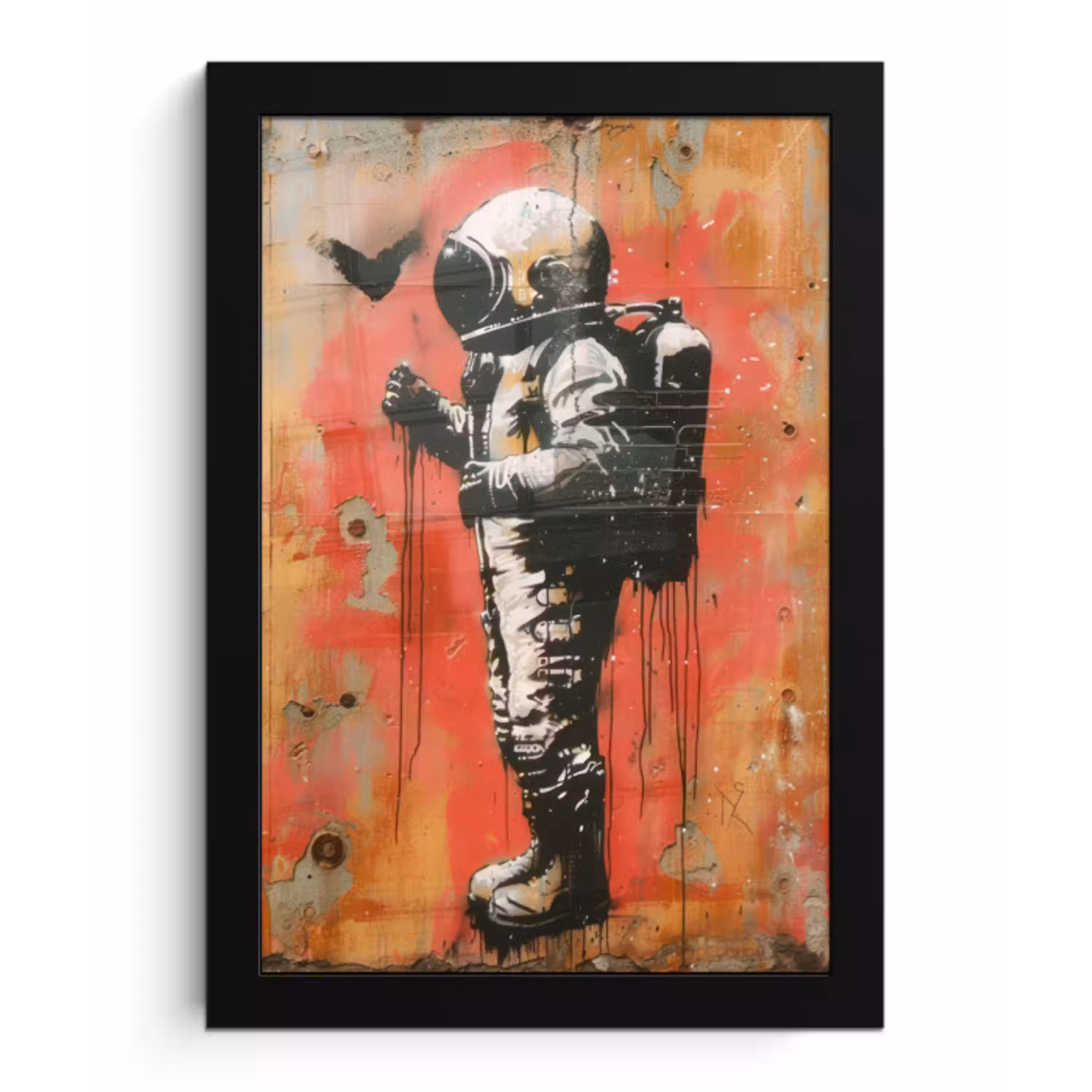 Graffiti - Astronaut - Street art - Ruimte - Banksy fotolijst zwart zonder passe partout klein -3d