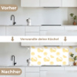 Citroen - Patroon - Geel keuken achterwand 2 middel -voor-na_DE