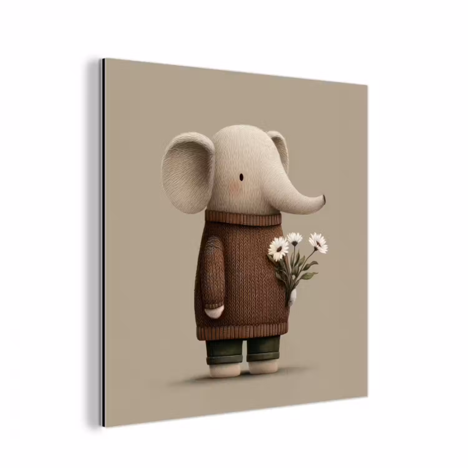 Alu-Dibond-Bild - Elefant - Weiße Blumen - Kinderfreundlich