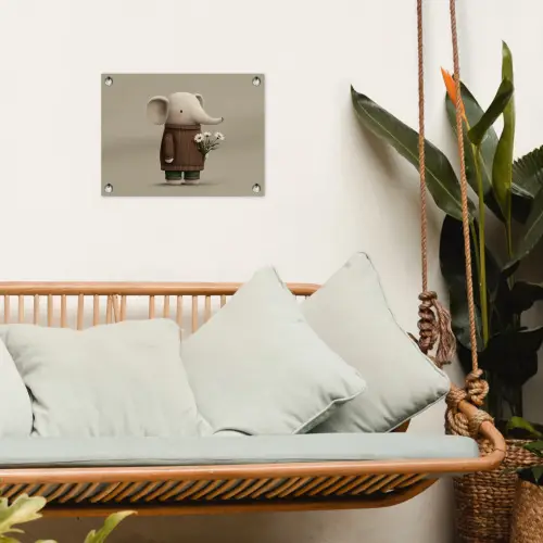 Olifant - Witte bloemen - Kindvriendelijk tuinposter los doek klein -sfeer7