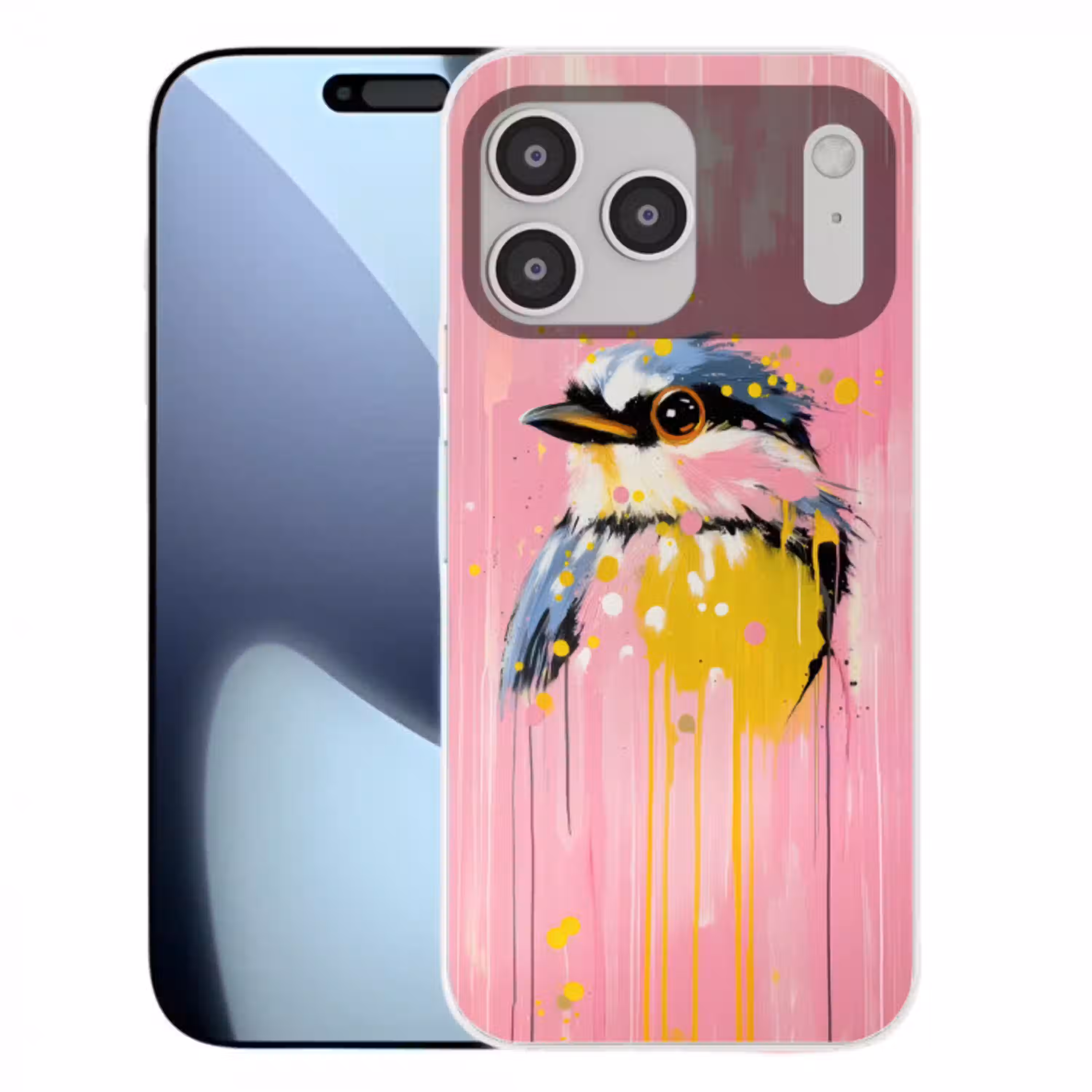 Vogel - Roze - Geel - Blauw Telefoonhoesje iPhone 17 Pro Max klein -3d