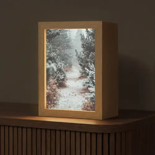 Bos - Winter - Bomen - Natuur - Pad - Sneeuw Light Box met kabel (Tafellamp) klein -z3d_website