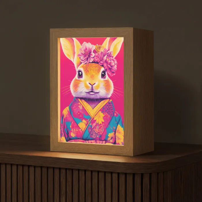Konijn - Bloemen - Kleurrijk - Kimono Light Box met kabel (Tafellamp) klein -z3d_website