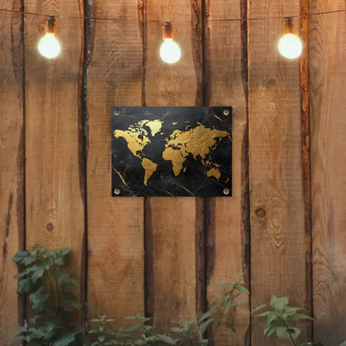 Wereldkaart - Goud - Marmer tuinposter los doek klein -sfeer1