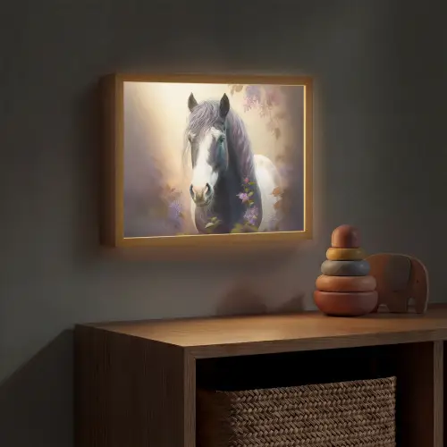 Paard - Natuur - Dieren - Bloemen - Paars Light Box met batterij (Wandlamp kind) middel -sfeer5_kind