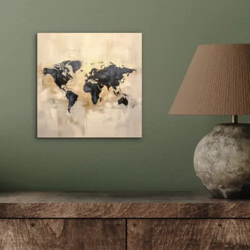 Wereldkaart - Goud - Zwart - Abstract aluminium wit klein -sfeer2