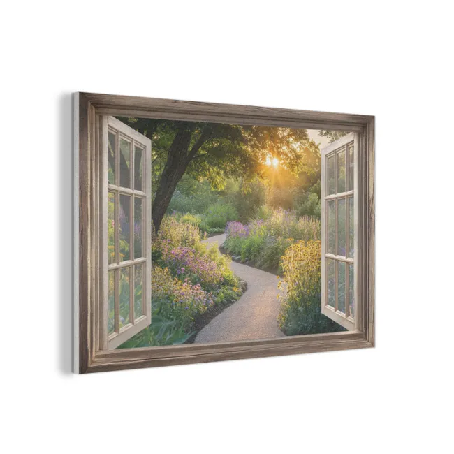Akoestisch schilderij - Doorkijk - Bloemen - Natuur - Zon - Pad
