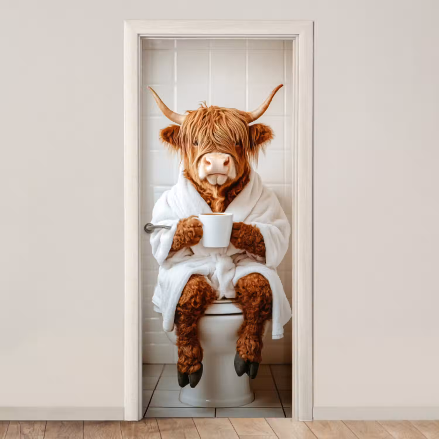 Deursticker - Schotse Hooglander - WC - Badjas - Modern - Dieren
