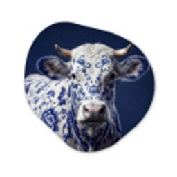 Koe - Delfts - Blauw - Artistiek Wandcirkel Organisch Aluminium middel -3d