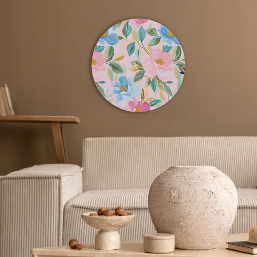 Blauw - Roze - Bloemen Akoestische PET Vilt - Rond klein -sfeer1