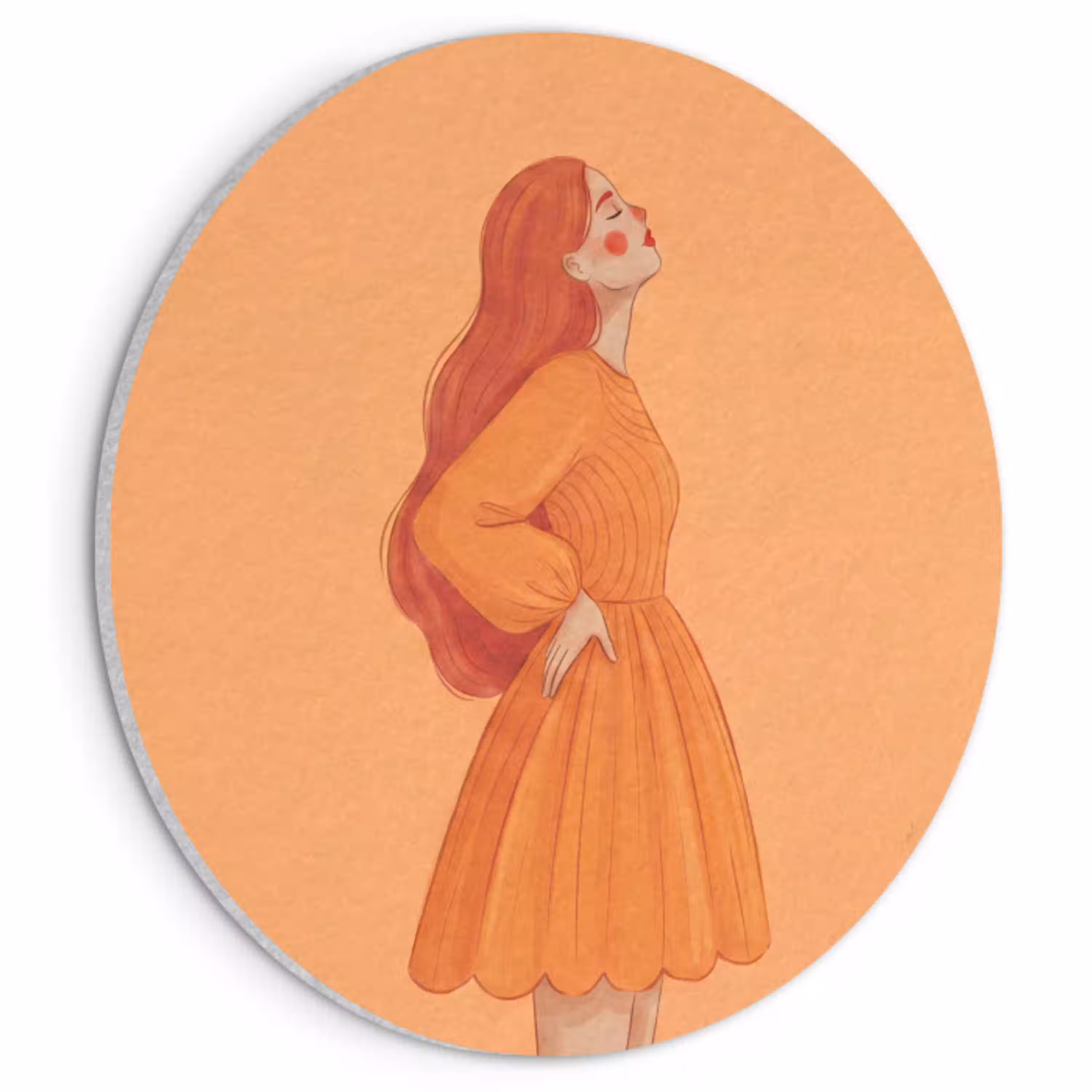 Vrouw - Profiel - Mensen - Modern - Oranje Akoestische PET Vilt - Rond klein -3d