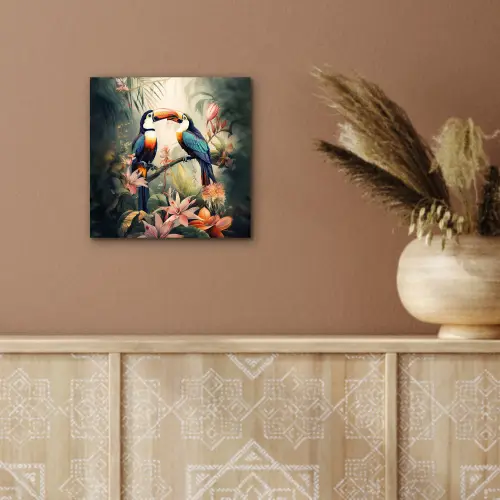 Toekan - Vogels - Bloemen - Natuur - Jungle aluminium wit klein -sfeer4