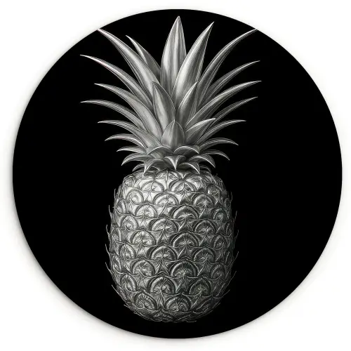 Ananas - Gedetailleerd - Bladeren Wandcirkel kunststof plaat 5mm dik klein -3d