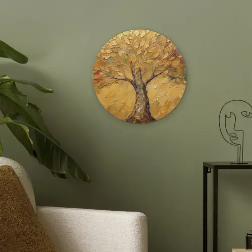Goud - Boom - Abstract - Modern Akoestische PET Vilt - Rond klein -sfeer2