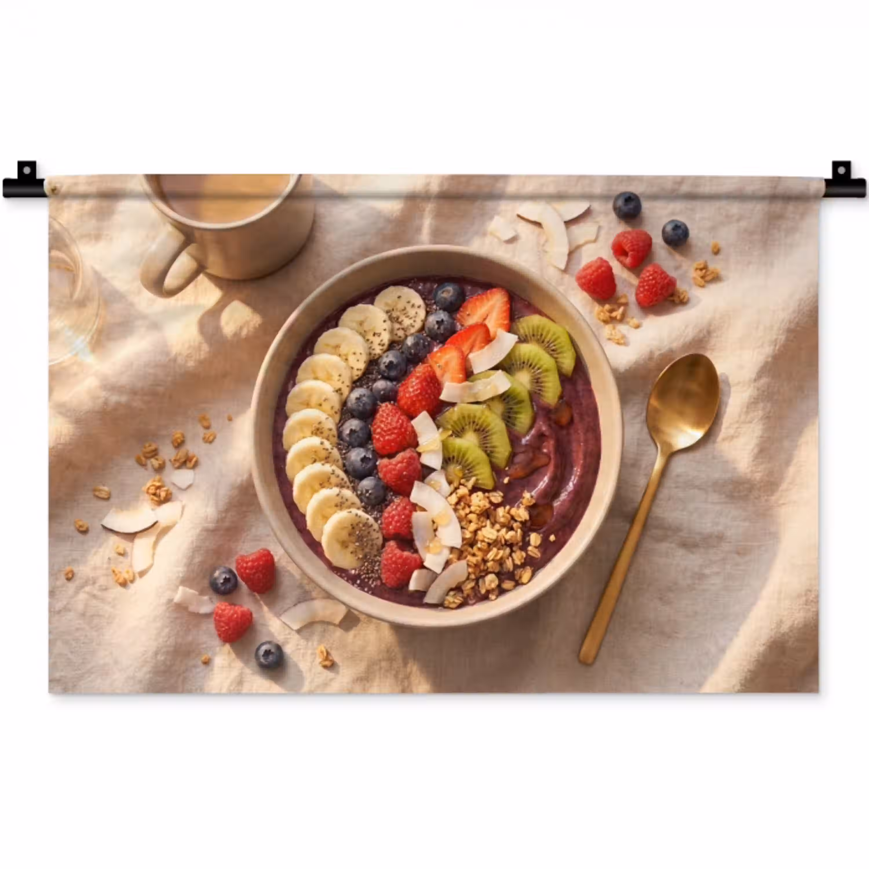 Eten - Ontbijtkom - Fruit - Gezond - Kleurrijk Wandkleed katoen klein -zz3d
