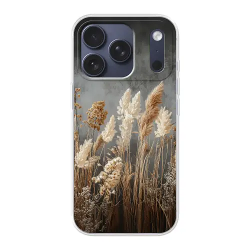 Gedroogde Veldbloemen - Grijs - Beton Telefoonhoesje iPhone 17 Pro klein -3d