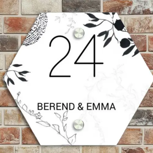Botanisch - Klassiek Naambord Hexagon klein -sfeer2