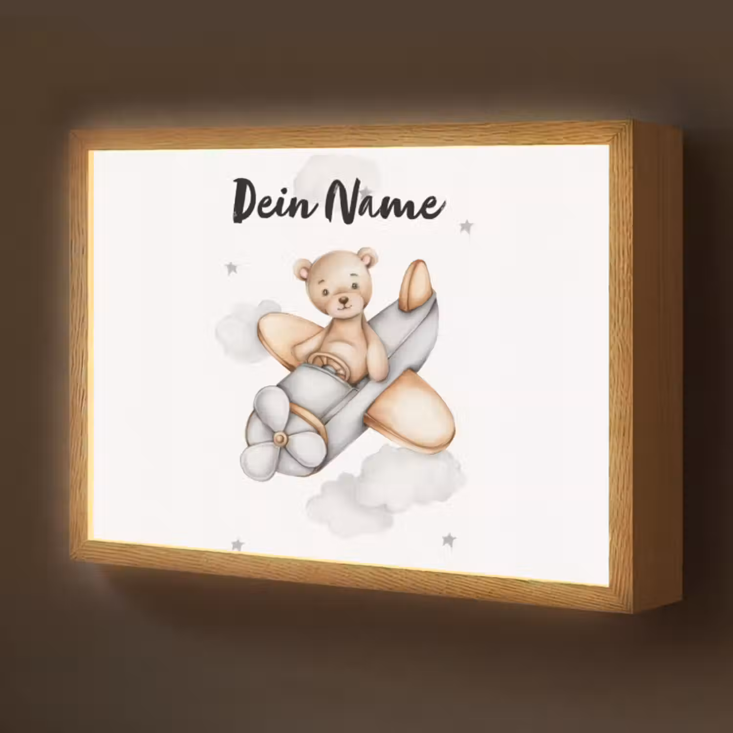 Lightbox - Wandlampe Kinderzimmer mit Namen - Bär - Flugzeug - Sterne - Kinder
