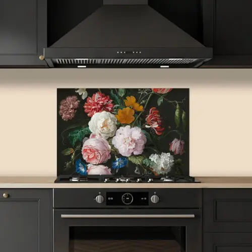 Stilleven met bloemen in een glazen vaas - Schilderij van Jan Davidsz. de Heem keuken achterwand spatscherm klein -sfeer1