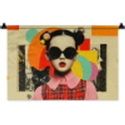 Meisje - Zonnebril - Kat - Retro Wandkleed katoen klein -zz3d