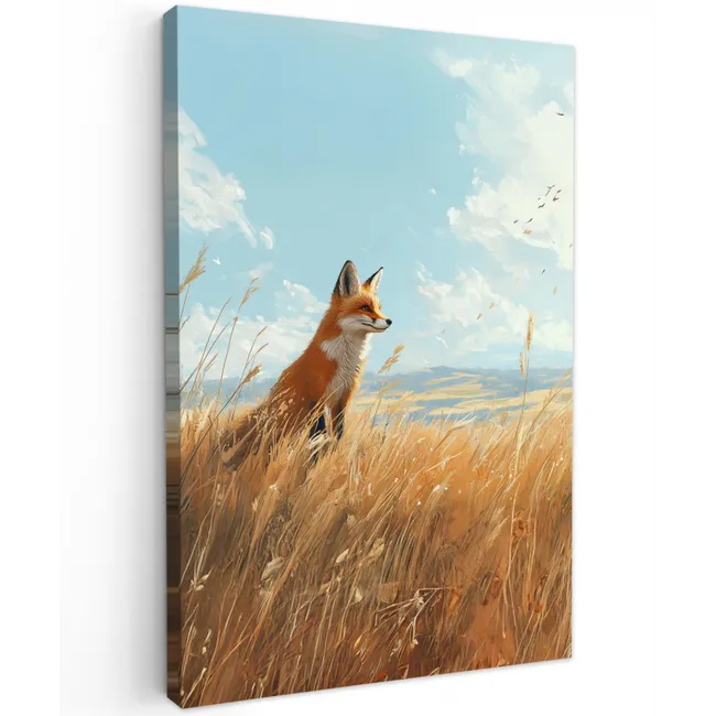 Vos - Gras - Wolken - Oranje Tuinposter op houten frame 2 cm dik klein -3d