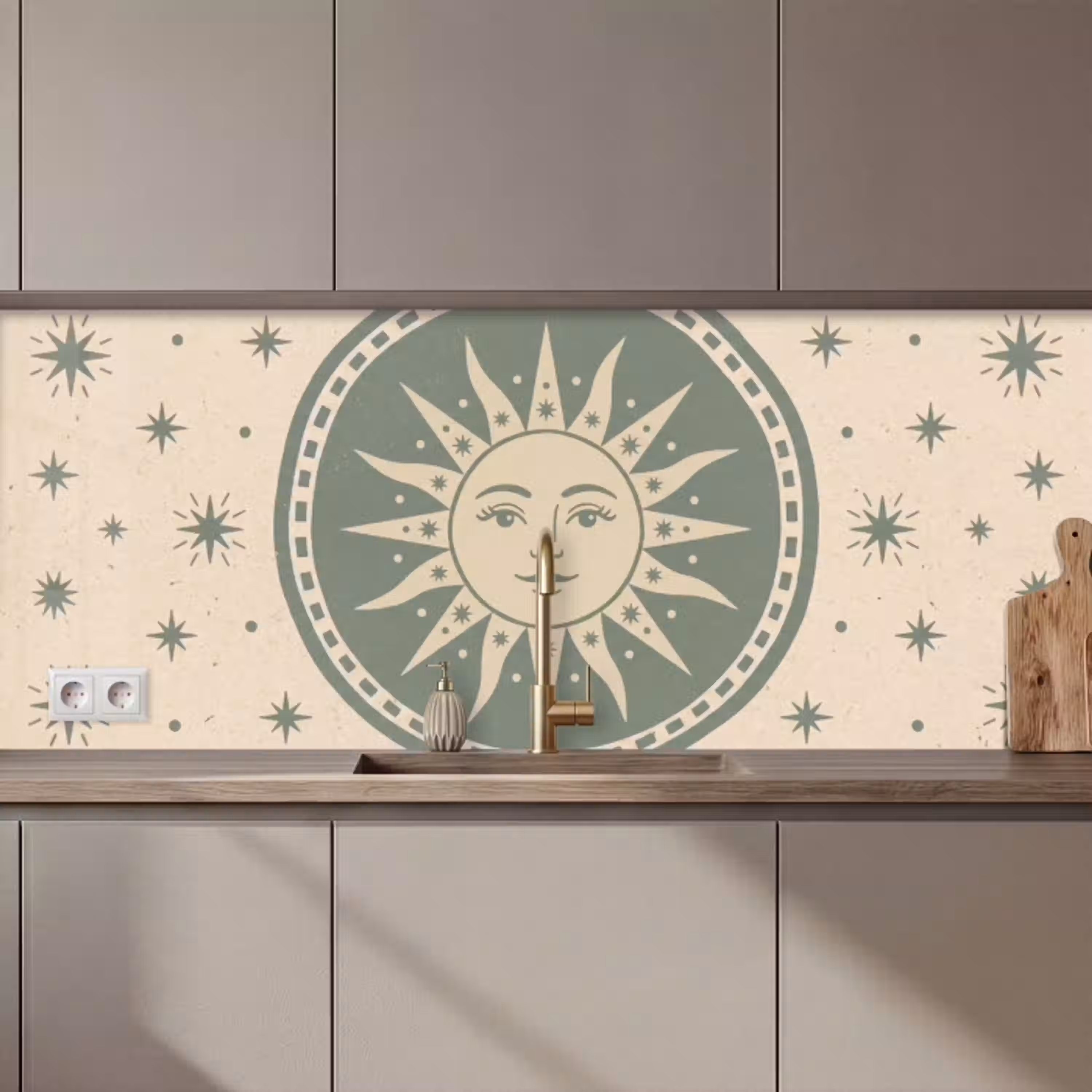 Zon - Sterren - Astrologie - Vintage - Groen keuken achterwand 2 middel zz_3dshopping