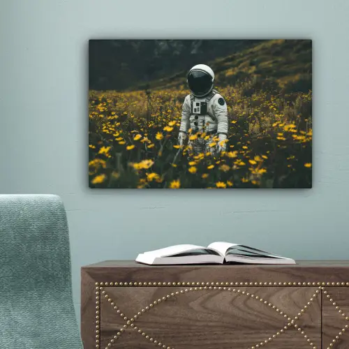 Astronaut - Bloemen - Veld - Geel canvas 2cm klein -sfeer4