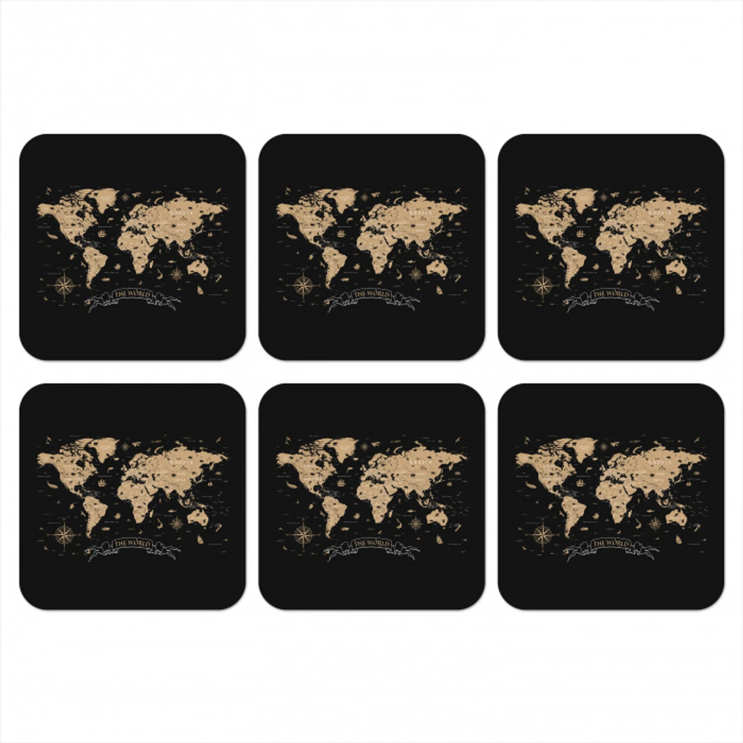 Wereldkaart - Beige - Zwart onderzetter kurk middel -3d