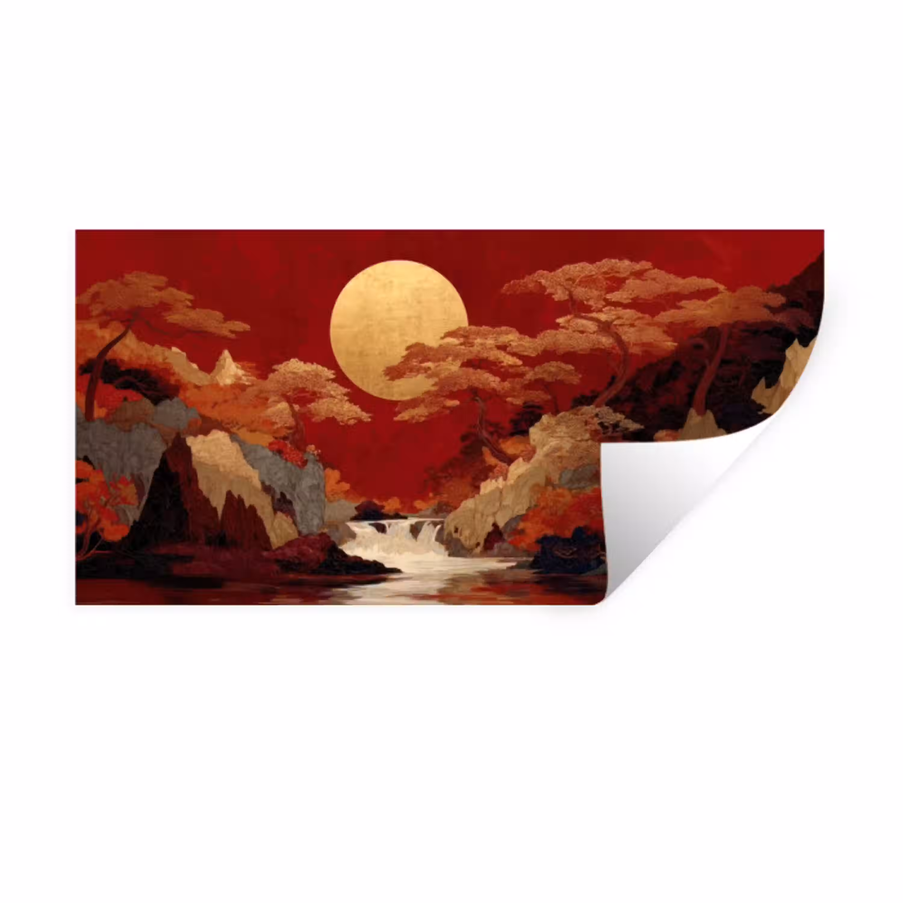 Volle maan - Landschap - Waterval Muursticker klein -3d