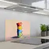 Mokken - Gestapeld - Keramiek - Kleurrijk keuken achterwand spatscherm klein -3d_schuin