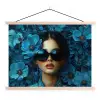 Vrouw - Bloemen - Blauw - Aesthetic - Luxe textielposter latten blank klein -3d