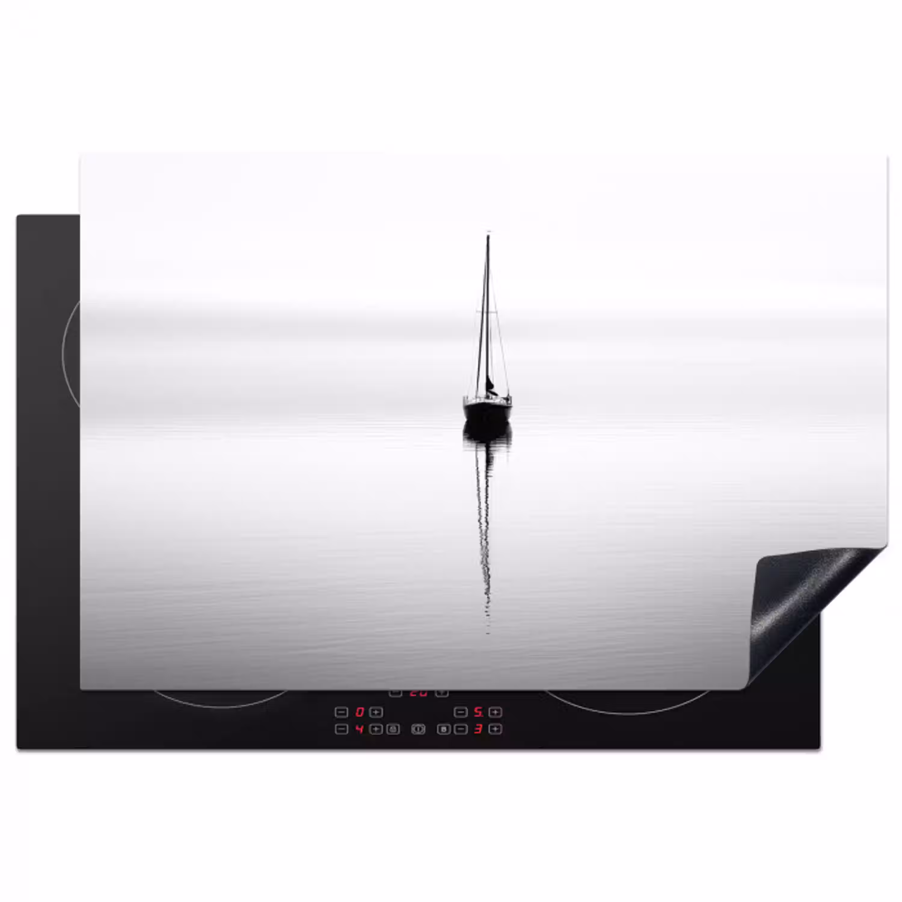 Zeilboot - Zwart - Water - Silhouet Inductie beschermer vinyl 3mm klein -3d