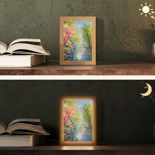 Olieverf - Landschap - Natuur - Kleurrijk Light Box met kabel (Tafellamp) klein -sfeer3