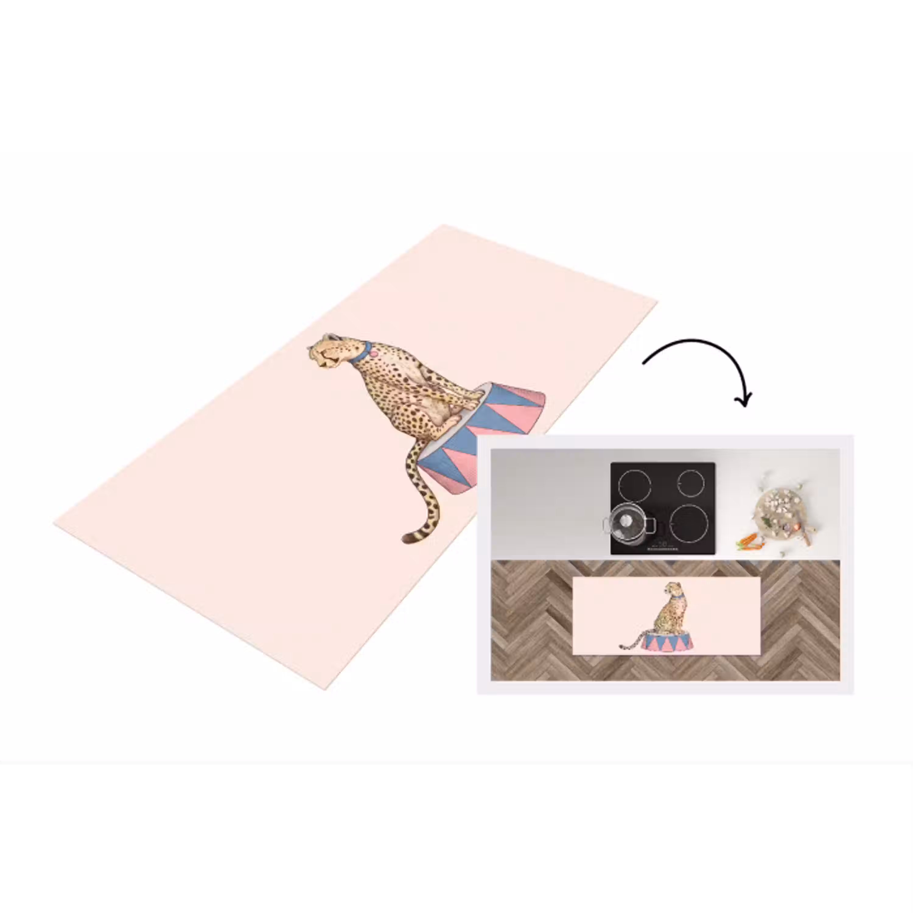 Dieren - Circus - Illustratie - Vintage - Roze Keukenloper - keukenmat middel -3d