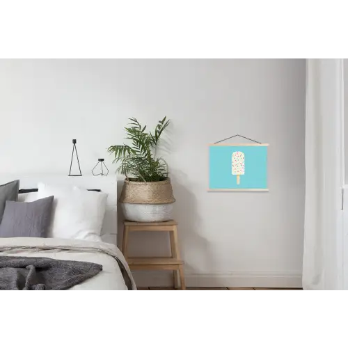 Ijsje - Stokje - Sprinkles - Lichtblauw textielposter latten blank klein -woonkamer