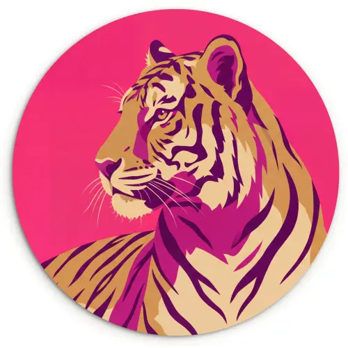 Tijger - Modern - Neon Wandcirkel kunststof plaat 5mm dik klein -3d
