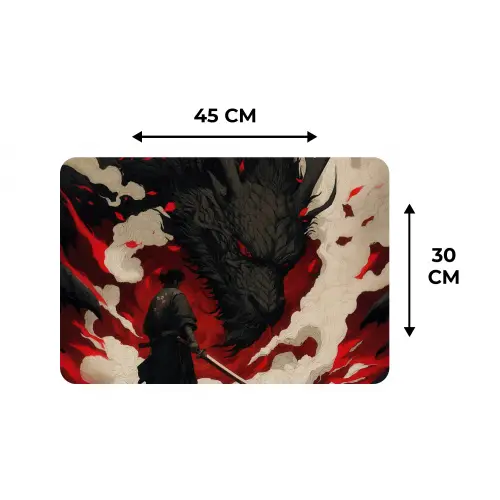 Krijger - Draak - Zwart - Rood - Rook Placemat vinyl groot -specs