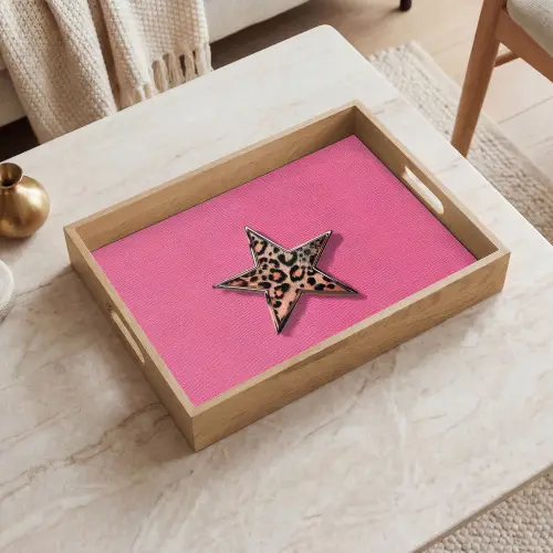 Ster - Luipaard - Print - Roze Dienblad Rechthoek middel -sfeer1