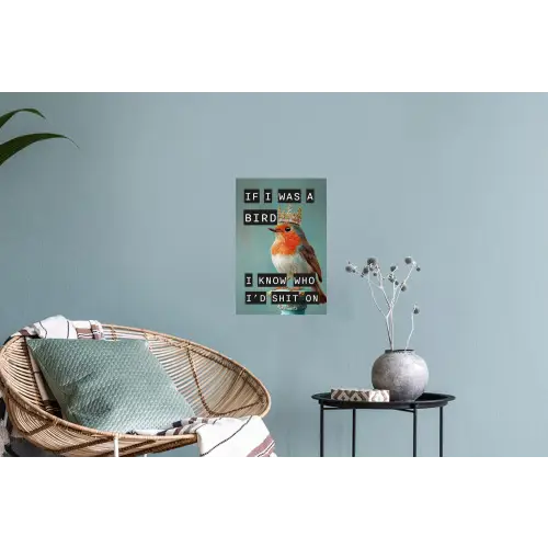 Roodborstje - Vogel - Blauw - Decoratie Muursticker klein -plant
