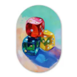 Dobbelstenen - Kleurrijk - Getallen - Stipjes Wandcirkel Ovaal Glas middel -3d