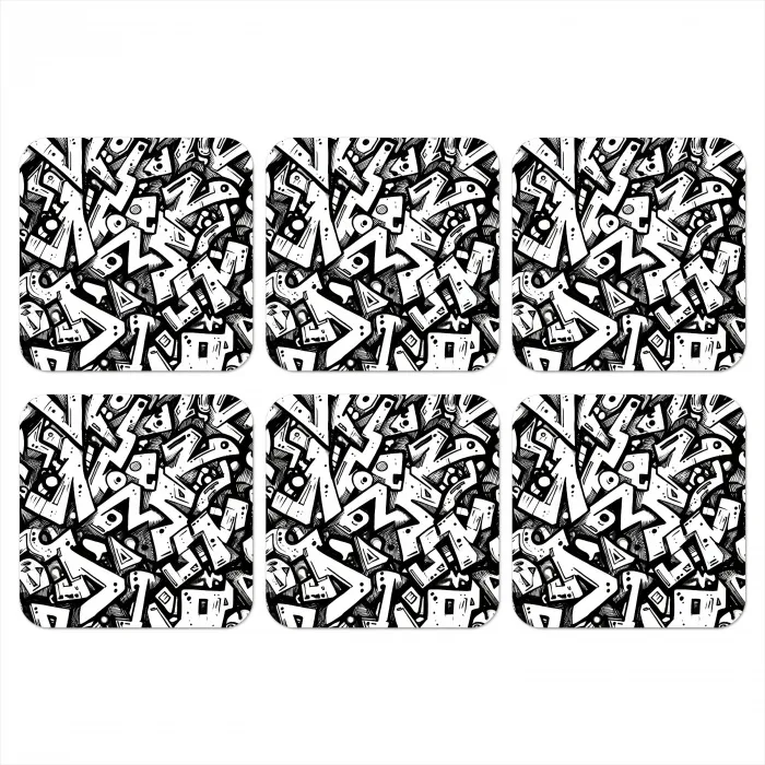 Vormen - Letters - Graffiti - Zwart onderzetter kurk middel -3d
