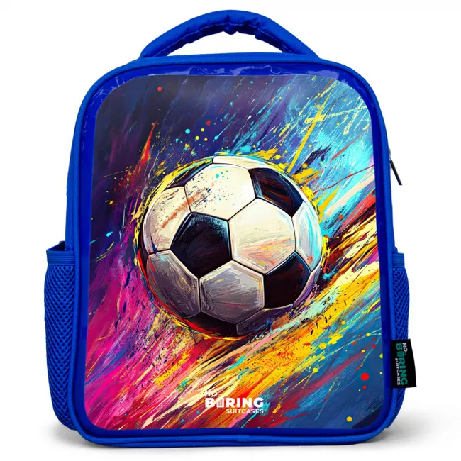 Neon - Voetbal - Kleurrijk Kinderrugzak - Blauw middel -3d