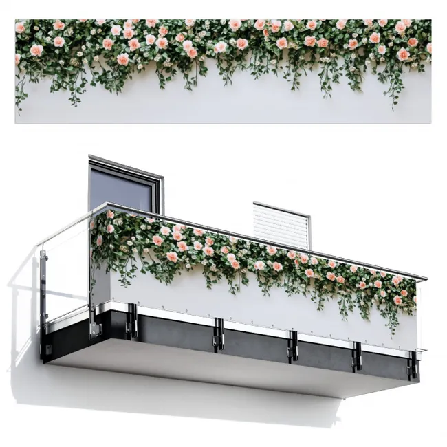 Balkonscherm - Bloemen - Muur - Rozen - Groen